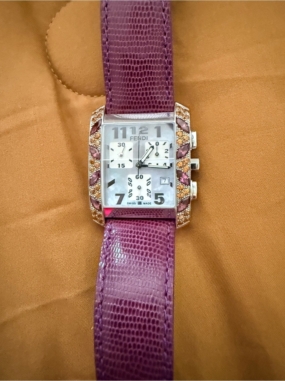 Fendi Purple Leather Strap Chronograph Watch with Amethyst and Citrine on Beze